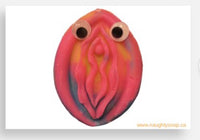 Googly eyed vulva postcard
